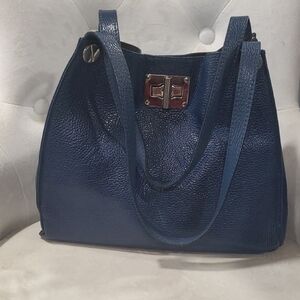 Pulicati Navy Leather Shoulder Bag